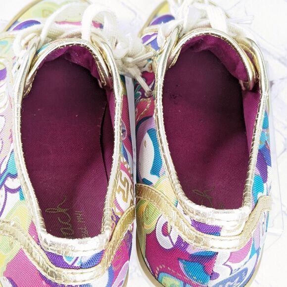 Coach Dee Gold Trim Multicolored Logo Lace Up Sneakers - Picture 7 of 10